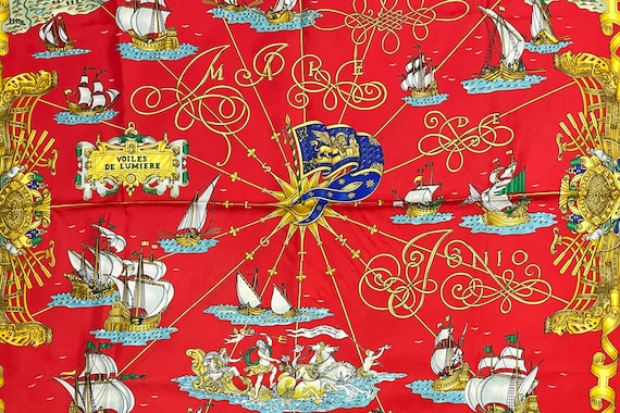 Hermes Scarf 90 "VOILES DE LUMIERE" Red 100% Silk… - image 4