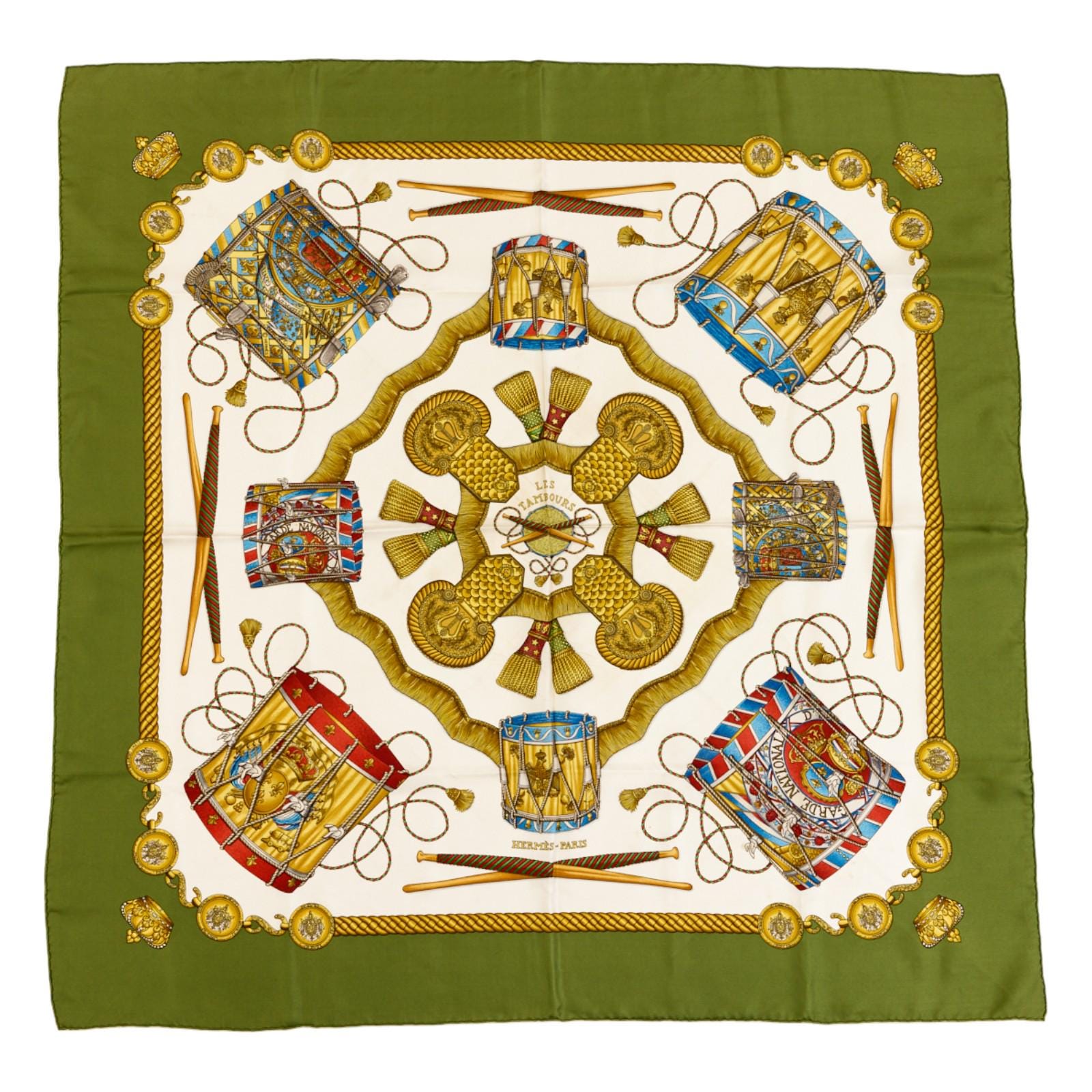 HERMES カレ90 LES TAMBOURS スカーフ Hermes Silk Scarf Carre 90 