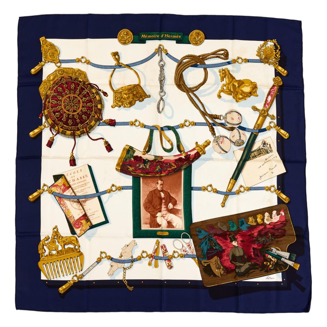 HERMES カレ90 Mémoire d'Hermès スカーフ エルメス シルクスカーフ カレ90 「Memoire d'Hermes」 ブルー シルク