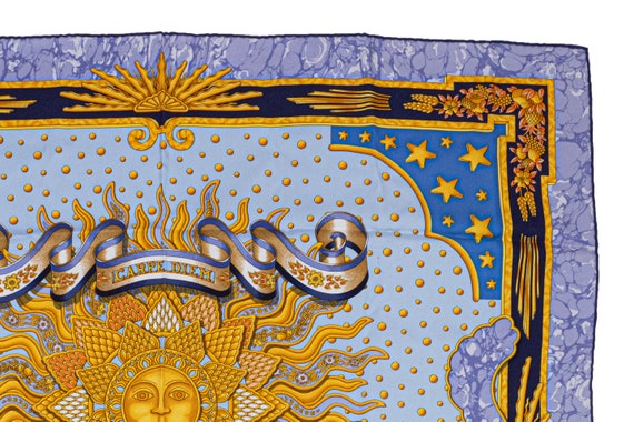 Hermes Scarf 90 "CARPE DIEM" Blue 100% Silk Scarf… - image 3