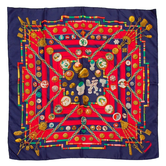 Buy HERMES SCARF 90 petite Main Navy, Multi Color 100% Silk Scarf 