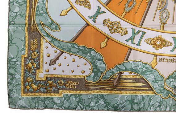 Hermes Scarf 90 "CARPE DIEM" Green 100% Silk Scar… - image 5