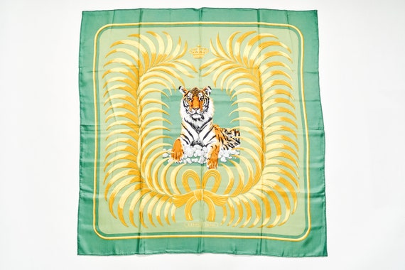 Hermes Scarf 90 tiger Royal Green 100% Silk Scarf -  Australia