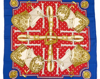 Hermes Silk Scarf Carre 90 "SELLES A HOUSSE" Blue Silk Scarf  US Duty Free