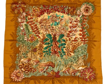 Hermes Silk Scarf Carre 90 "L’Ile Deserte" Brown Silk Scarf  US Duty Free