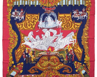 エルメス シルク LE PARADIS DU ROY スカーフ エルメス スカーフ 90 「Le Paradis du Roy」 レッド 100