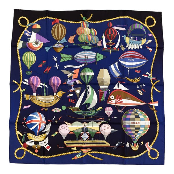 Hermes Silk Scarf Carre 90 "Les folies du Ciel" Blue Silk Scarf