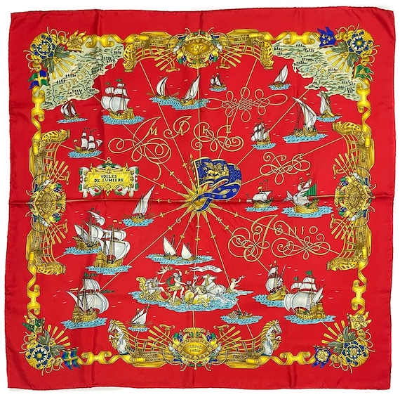 Hermes Scarf 90 "VOILES DE LUMIERE" Red 100% Silk… - image 1