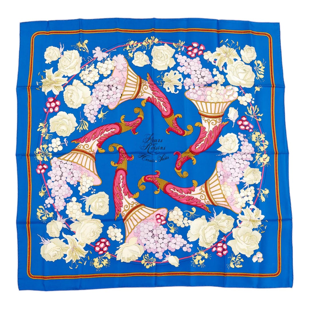 HERMES silk Carré 90 Au Pays des Oiseaux Fleurs In the Land of Blooming Birds scarf blue main image 0