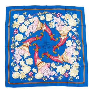 Hermes Silk Scarf Carre 90 "Fleurs & Raisins" Blue Silk Scarf