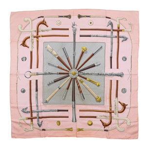 Hermes Scarf 90 "CANNES & POMMEAUX" Pink 100% Silk Scarf 35"