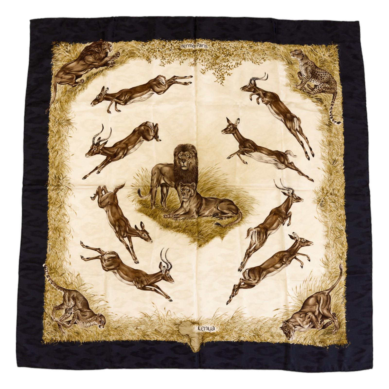 エルメス シルクスカーフ カレ90「ケニア」 ブラック シルクスカーフ