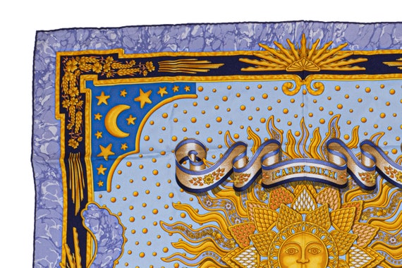 Hermes Scarf 90 "CARPE DIEM" Blue 100% Silk Scarf… - image 2