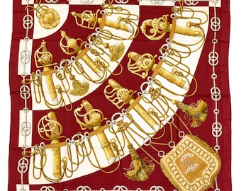 Hermes Silk Scarf Carre 90 "Cliquetis" Red Silk Scarf  US Duty Free