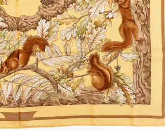 エルメス シルクスカーフ カレ90 「リスのカセ」 イエロー シルク