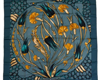 Hermes Silk Scarf Carre 90 "Ceramique Ottomane" Blue Silk Scarf  US Duty Free