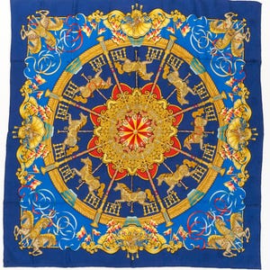 Hermes Scarf 90 &quot;Luna Park&quot; Blue 100% Silk Scarf 35&quot;