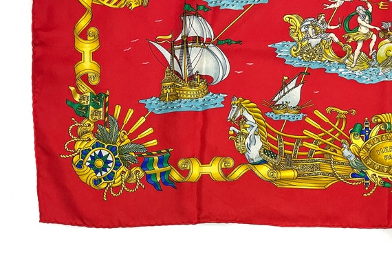 Hermes Scarf 90 "VOILES DE LUMIERE" Red 100% Silk… - image 5