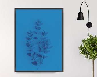 Blue Eucalyptus Plant Wall Art Printable, Modern Botanical Leaf Print, Minimalist Livingroom Bedroom Decor, Instant Download Prints Poster