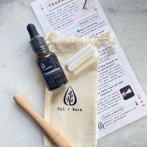 Aromatherapy Starter Kit Includes Beech Hardwood Breathe Stick and Oil + Bark Cessation Essential Oil Blend to Help Quit