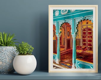 Blue interior at the City Palace I Travel photo prints I Rajasthan Travel Prints I India Photography I Wall art I Boho Digital Download