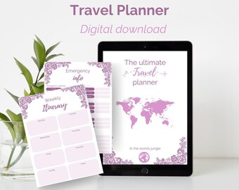 Printable digital travel planner I Vacation planner I Trip Itinerary I Travel journal I Instant download I A4- PDF I Pink