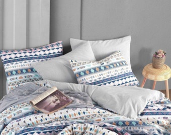 Set di biancheria da letto con design geometrico astratto - Copripiumino, federa e lenzuolo per letto singolo - Design boho chic per una stanza alla moda - MSH-DIAMENTE