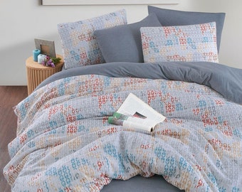 Juego de funda nórdica abstracta multicolor con sábana ajustable y fundas de almohada, ropa de cama geométrica elegante para un dormitorio moderno - MSH-MAPS