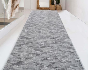 Grey Abstract Runner Rug: Non-Slip, Machine Washable, Durable Textured Custom Size for Hallways and Entryways - YMR9015GRI