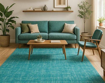 Turquoise Turkish Runner Rug with Non-Slip Backing – Modern Machine Washable Hallway Carpet for Home and Entryway, BHJ1009T