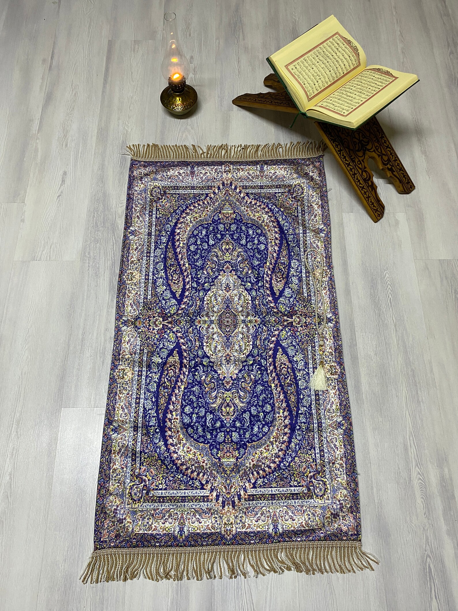 Soft Dark Blue Prayer Mat Prayer Mat With Tasbeeh Prayer Etsy UK