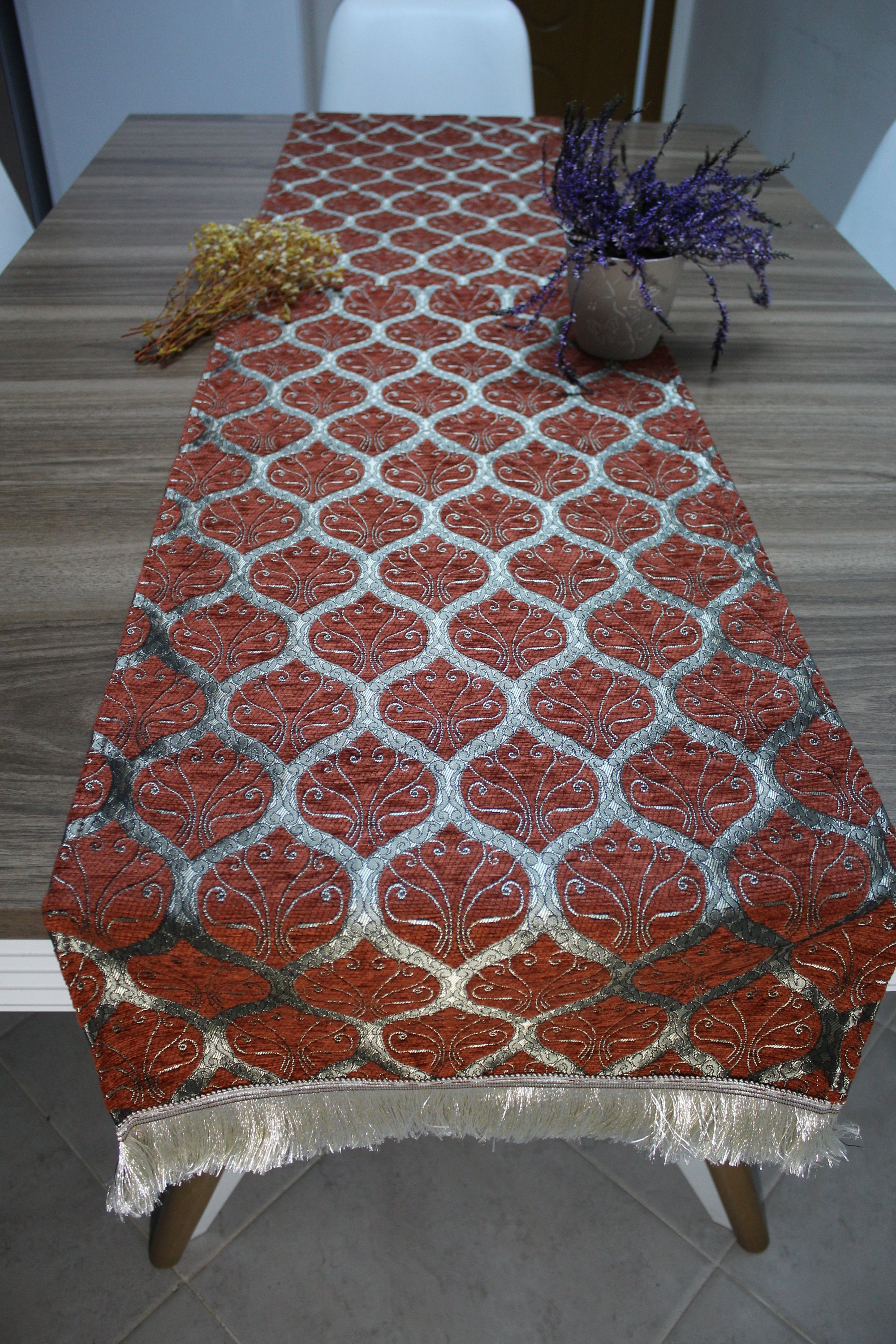 Terracotta Turkish Table Cloth Runner Peacock Tail Design Etsy