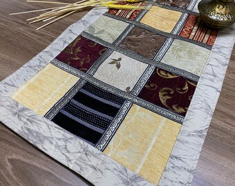 Cream Farmhouse Table Runner, Patchwork Pattern Turkish Coffee Table Cloth Runner, Small  Boho Wedding Oriental Table ,  RNR355