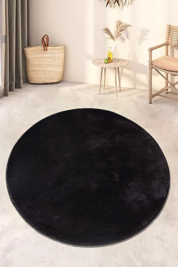 Custom Size Non-slip Round Rug: Machine Washable Soft Plush Black
