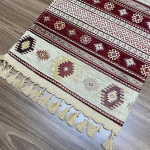 Chemin de table basse turc motif kilim bordeaux, Actec Small Home Boho Wedding Oriental Table Runner, Chemin de table de salle à manger, RNR345