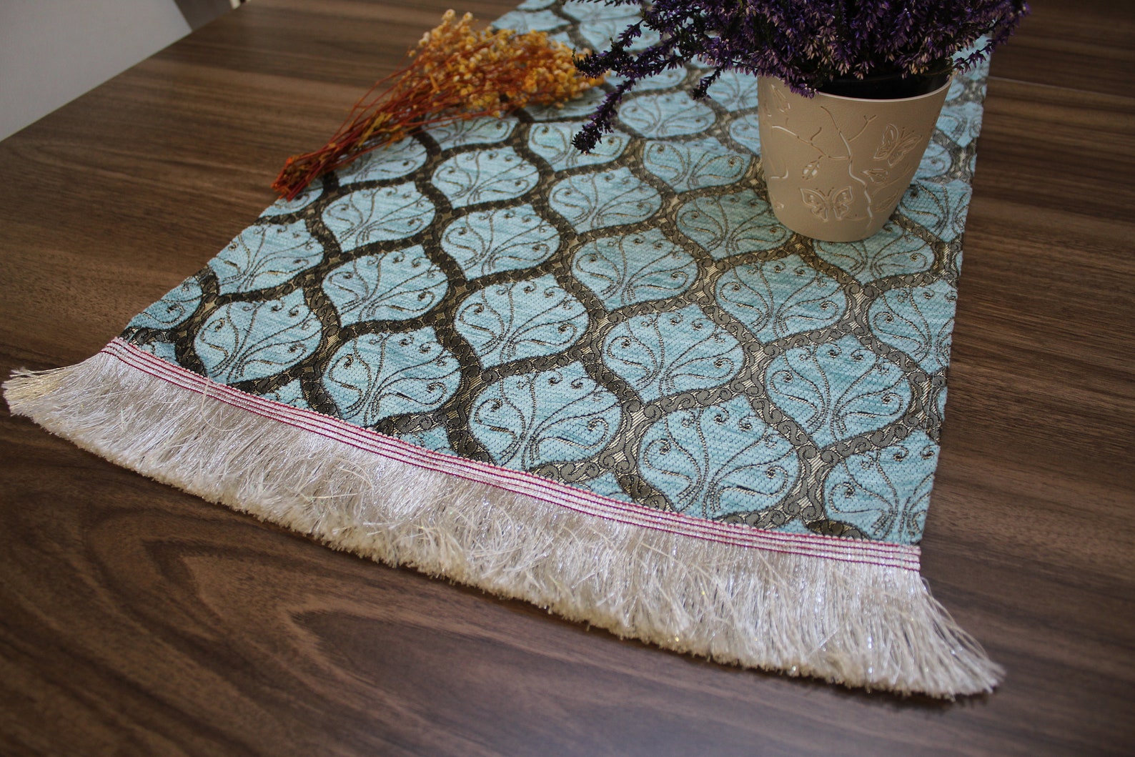 Turquoise Turkish Table Cloth Runner Chenille Table Runner Etsy