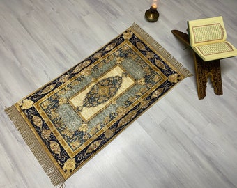 Mustard Boho Style Prayer Mat,  Oriental Prayer Mat with Tasbeeh, Prayer Rug, Muslim Janamaz, Sajjada, Turkish Rug, Islamic Gift, RNR453