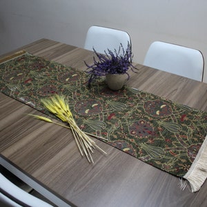 Groene Turkse tafelkleedloper, bloemen boho tafelloper voor bruiloft, beige tafelkleed, kaki tafelloper, RNR 148