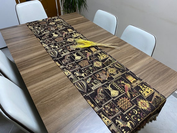 Dark Brown Cappadocia Turkish Table Runner, Boho Table Dark Brown Cappadocia Turkish Table Runner, Boho Table
