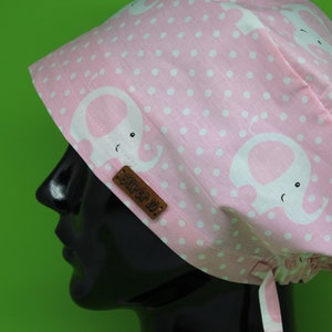 Scrub Nurse Hat, Pink Elephant Polka Dot Surgical Cap, Scrub Hats For Women, Euro Medical Caps,  Nurse Scrub Tech Hat, Surgery Loven,HAT109