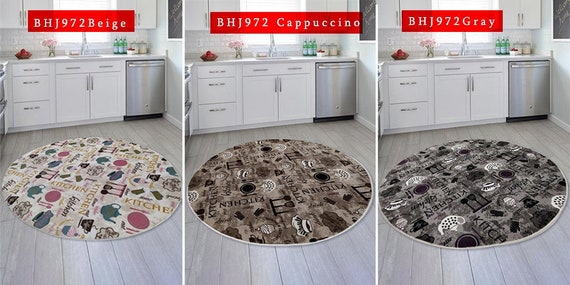 KITCHEN ROUND RUG, Circle Kitchen Area Rug, Brown Farmhouse