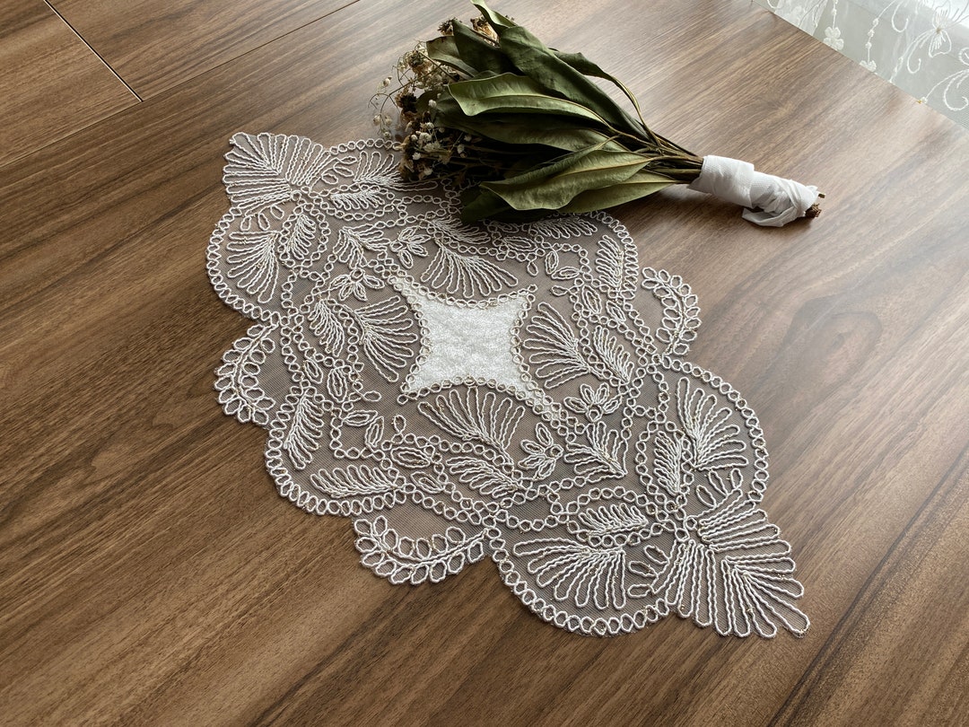 Cream French Lace Doily Placemats, Vintage Velvet Lace Placemats