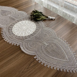 Cream French Lace Velvet Table Runner, Delicate French Lace Table Runner For Wedding Table, Table Decoration, Organizations, Weddings, LC184