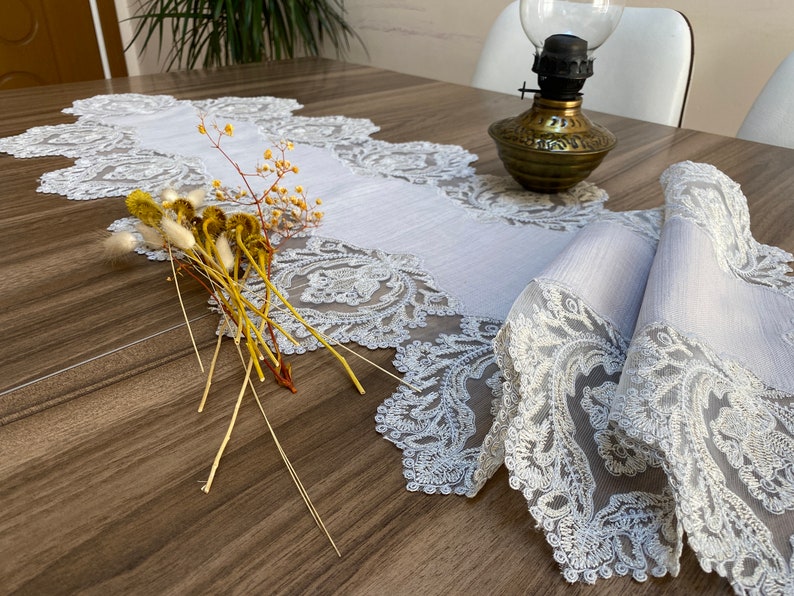 LC142 Gray French Lace Set of 5 Table Doily and Runner Vintage Style French Placemats For Wedding Table French Home Decor,Vintage French