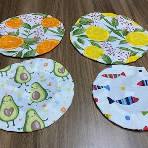 Set Of 4 Adjustable Dish and Bowl Cover, Fruit Print, Eco-Friendly Bowl Cover, Reusable Zero Waste Cotton Cover, Cooks Gift, BC141-SET