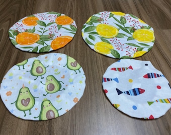 Set Of 4 Adjustable Dish and Bowl Cover, Fruit Print, Eco-Friendly Bowl Cover, Reusable Zero Waste Cotton Cover, Cooks Gift, BC141-SET