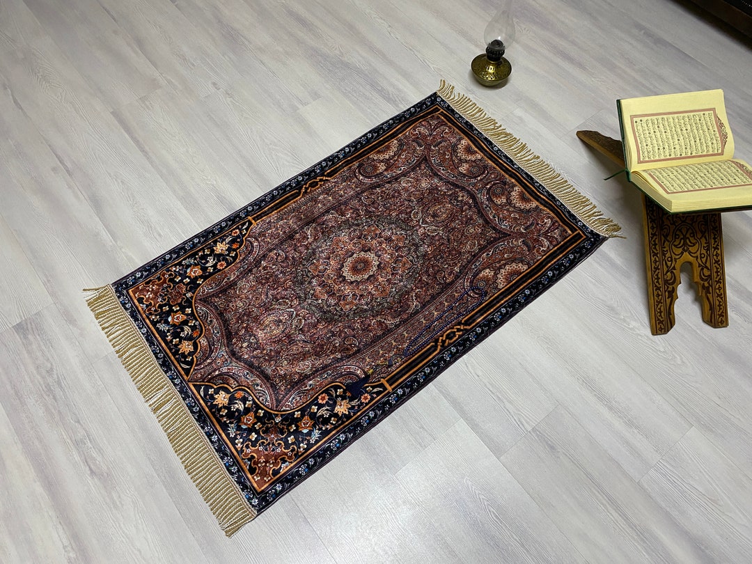 Dark Blue Prayer Rug, Prayer Mat, Sejhade Musala Gift Set, Eid Mubarak