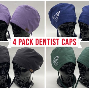 Scrub Cap, Dental Surgical Scrub Cap Pack, Tooth Print Scrub Cap with Buttons Ear Saver, Dentistry Surgical Scrub Hat,  HAT209-215