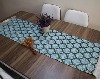 Turquoise Turkish  Table Cloth Runner, Chenille Table Runner For Wedding, Home Decor Textile,   RNR111