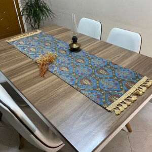 Blaue Tulpe Muster Türkische Kaffeetischdecke Läufer, Nelke Boho Hochzeit Orientalische Tischläufer, Qualität Diner Tischläufer,RNR267